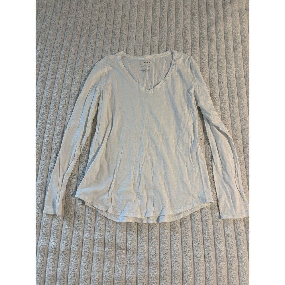 Sonoma V-neck Long Sleeve Shirt Womens small white layering underscrubs basic